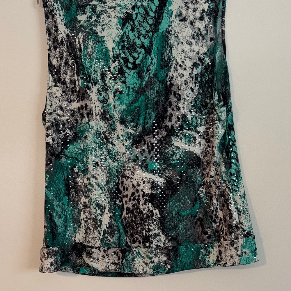 Teal and Black Abstract Cowl Neck Blouse size XL - Picture 6 of 9